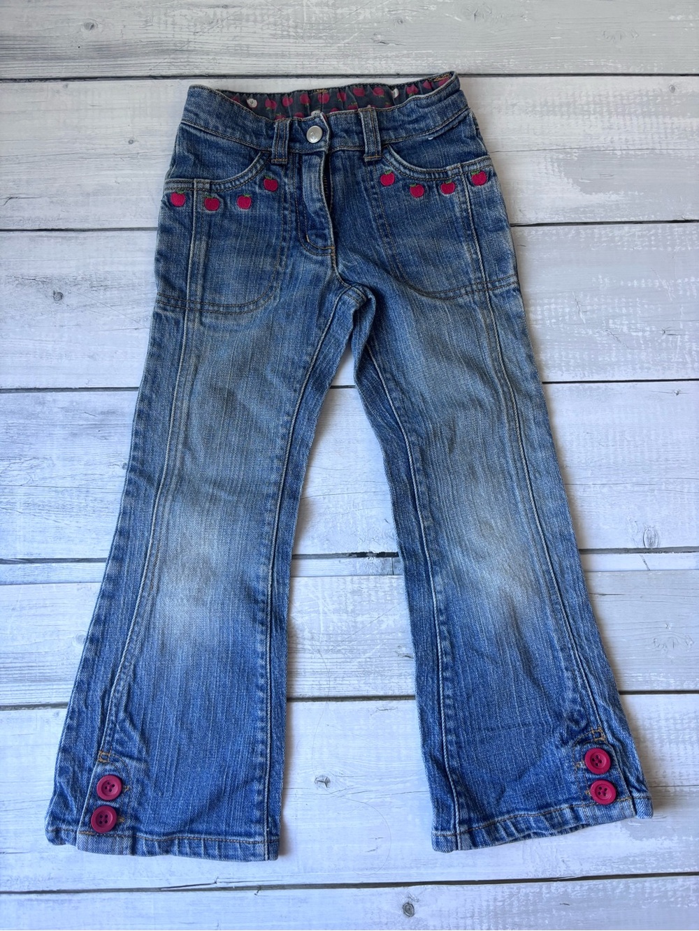 Gymboree Blue Denim Flare Jeans with Red Apple and Button Accents